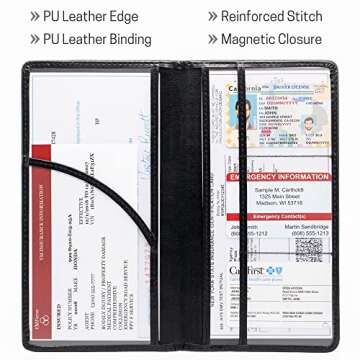 CANOPUS Car Registration and Insurance Holder, PU Leather Card Holder, Vehicle Glove Box Organizer for Auto, SUV, Truck, Black
