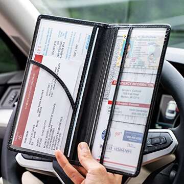 CANOPUS Car Registration and Insurance Holder, PU Leather Card Holder, Vehicle Glove Box Organizer for Auto, SUV, Truck, Black