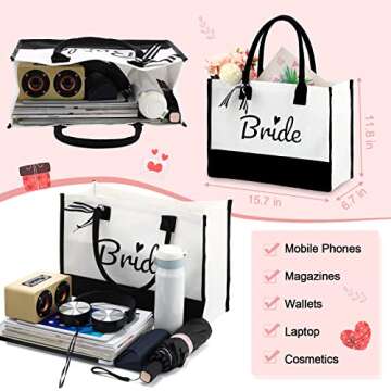 12 Pieces Bride Personalized Tote Bags Bulk Reusable Canvas Handbag with Handle Bride Gifts for Bach...