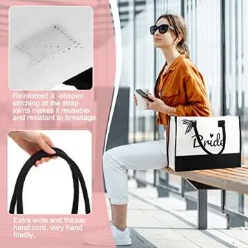 12 Pieces Bride Personalized Tote Bags Bulk Reusable Canvas Handbag with Handle Bride Gifts for Bachelorette Party, Bridal Shower, Wedding, Engagement, Black and White