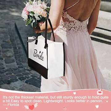 12 Pieces Bride Personalized Tote Bags Bulk Reusable Canvas Handbag with Handle Bride Gifts for Bachelorette Party, Bridal Shower, Wedding, Engagement, Black and White