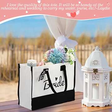 12 Pieces Bride Personalized Tote Bags Bulk Reusable Canvas Handbag with Handle Bride Gifts for Bachelorette Party, Bridal Shower, Wedding, Engagement, Black and White