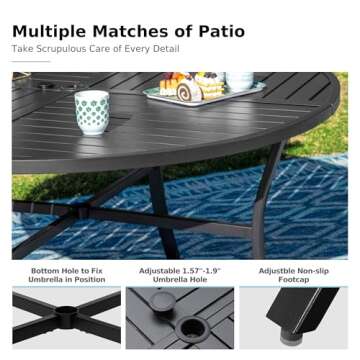 MFSTUDIO 42" Outdoor Dining Table with Umbrella Hole