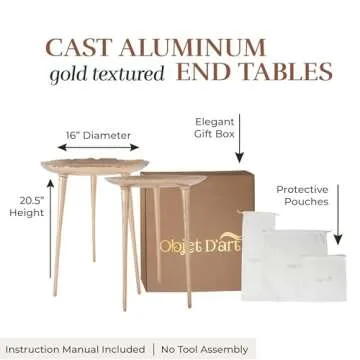 Elegant OBJET D'ART Gold End Table Set for Any Space