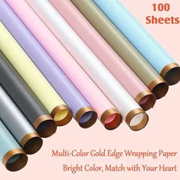 Pajean 100 Sheets Flower Wrapping Paper Gold Edge Bouquet Wrapping Paper Assorted Korean Flower Bouquet Wrap Waterproof Florist Paper for Mother's Day Gifts Packaging Wrapping Supplies(Vivid Color)