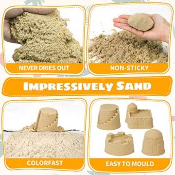 OENUX Play Sand Construction Set, Beach Building Castle Kit w/ 2.2lbs Play Sand, 4 Take Apart Constr...