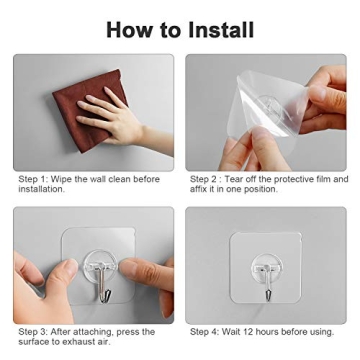 ZNBEN Adhesive Hooks 13 LB Removable Transparent Wall Hooks