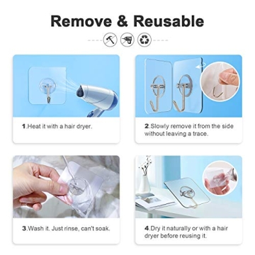 ZNBEN Adhesive Hooks 13 LB Removable Transparent Wall Hooks