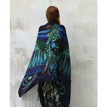 Nicola Festival Kimono Shawl, Wing Shawl Large Cotton Peacock Bird Shaw