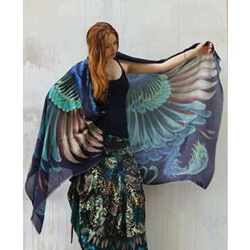 Nicola Festival Kimono Shawl, Wing Shawl Large Cotton Peacock Bird Shaw