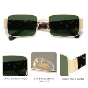 SOJOS Retro Fashion Rectangle Sunglasses Womens Mens Vintage Trendy Square Shades SJ1162, Gold/Green