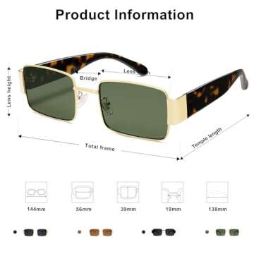SOJOS Retro Fashion Rectangle Sunglasses Womens Mens Vintage Trendy Square Shades SJ1162, Gold/Green