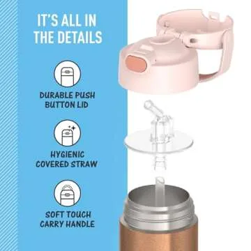 THERMOS FUNTAINER Water Bottle with Straw - 12 Ounce - Kids Stainless Steel Vacuum Insulated Water Bottle with Lid, Rose Gold Glitter