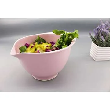 M&B GWPP Melamine Plastic Round Salad Bowl with Pouring Spout & Anti-Slip Bottom, Set of 3 assorted sizes Mixing Bowls for indoor Restaurant or Outdor Picnic and Camping. (Pink)