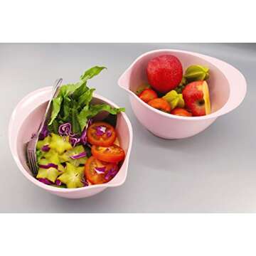 M&B GWPP Melamine Plastic Round Salad Bowl with Pouring Spout & Anti-Slip Bottom, Set of 3 assorted sizes Mixing Bowls for indoor Restaurant or Outdor Picnic and Camping. (Pink)