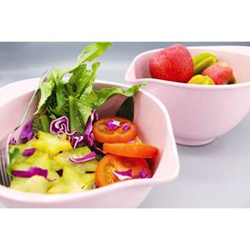 M&B GWPP Melamine Plastic Round Salad Bowl with Pouring Spout & Anti-Slip Bottom, Set of 3 assorted sizes Mixing Bowls for indoor Restaurant or Outdor Picnic and Camping. (Pink)