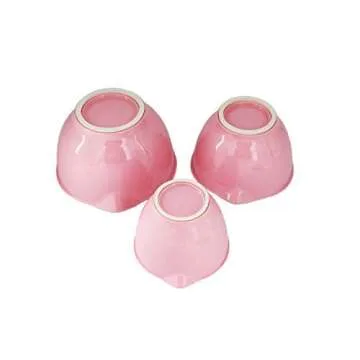 M&B GWPP Melamine Plastic Round Salad Bowl with Pouring Spout & Anti-Slip Bottom, Set of 3 assorted sizes Mixing Bowls for indoor Restaurant or Outdor Picnic and Camping. (Pink)