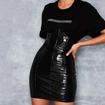 ALERDON PU Leather High Waist Bodycon Mini Skirt