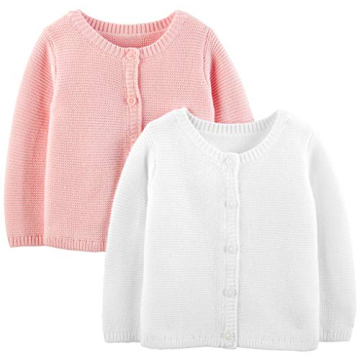 Simple Joys by Carter's Baby 2-Pack Knit Cardigan Sweaters, White/Pink, 3-6 Months