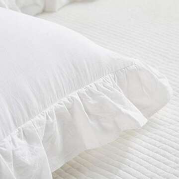 Mywinlle Shabby Off White Ruffle Pillow Shams Standard Size Set of 2, Washed Cotton Farmhouse Pillowcases Pillow Cover 20"x26"