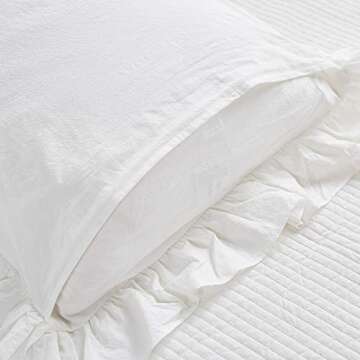 Mywinlle Shabby Off White Ruffle Pillow Shams Standard Size Set of 2, Washed Cotton Farmhouse Pillowcases Pillow Cover 20"x26"