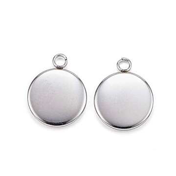 KISSITTY 1000Pcs Stainless Steel Blank Bezel Cameo Flat Round Tray Pendant Cabochon Settings 10mm for DIY Photo Charm Jewelry Craft Making