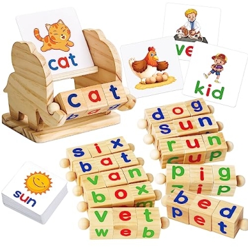 ShyLizard Montessori Learning Toys for Kids 3-5 Years, Wooden Reading Blocks and Games