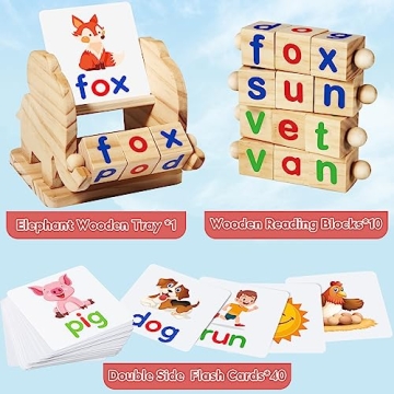 ShyLizard Educational Wooden Reading Block Toys for Toddlers
