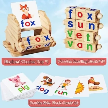 ShyLizard Educational Wooden Reading Block Toys for Toddlers