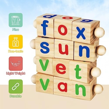 ShyLizard Educational Wooden Reading Block Toys for Toddlers