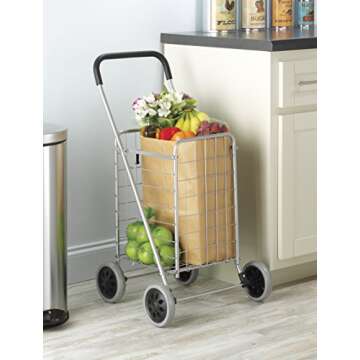 Whitmor Utility Shopping Cart - Durable Folding Design for Easy Storage, Heavy-Duty Steel Frame