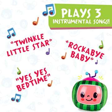 Sunny Days Entertainment CoComelon Official Musical Projector Night Light | Soft Plush Melon Body | Plays Bedtime Songs and Lights Up | Sleep Soother for Toddlers