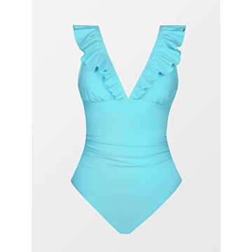 CUPSHE Women's Ruffled One Piece Swimsuit V Neck Lace Up