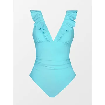 CUPSHE Women's Ruffled One Piece Swimsuit V Neck Lace Up