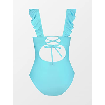 CUPSHE Women's Ruffled One Piece Swimsuit V Neck Lace Up