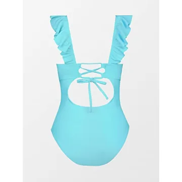 CUPSHE Women's Ruffled One Piece Swimsuit V Neck Lace Up