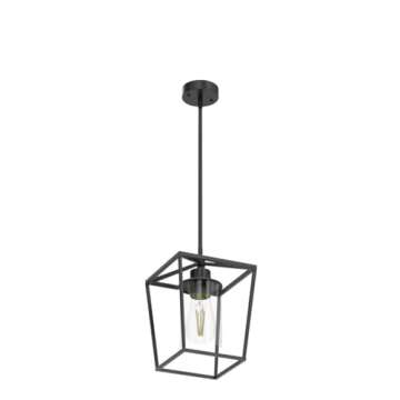 GZJunYo 1-Light Black Pendant Light Fixture Farmhouse Iron Cage Metal Pendant Light Lantern Hanging Light Fixtures with Clear Glass Shade for Kitchen Island, Entryway, Dining Room, Hallway