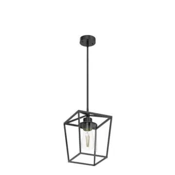 GZJunYo 1-Light Black Pendant Light Fixture Farmhouse Iron Cage Metal Pendant Light Lantern Hanging Light Fixtures with Clear Glass Shade for Kitchen Island, Entryway, Dining Room, Hallway