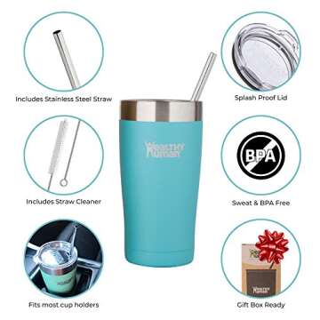 Healthy Human Stainless Steel Tumbler with Straw & Lid | Splash Proof Insulated Travel Cup | Eco-Fri...