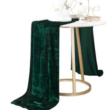 Socomi 4pcs Emerald Green Velvet Table Runner 20 x 120 Inches 10ft Luxurious Thick Cotton Christmas ...