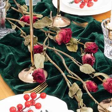 Socomi 4pcs Emerald Green Velvet Table Runner 20 x 120 Inches 10ft Luxurious Thick Cotton Christmas Thanksgiving Wedding Runner for New Year Bridal Shower