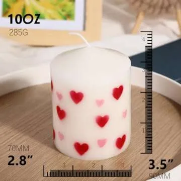 Topsics White Pillar Candle, Valentine's Day Pillar Candle, Unscented Heart Patterns Pillar Votive Candle 36 Hours Burn Time (2.8" x 3.5")
