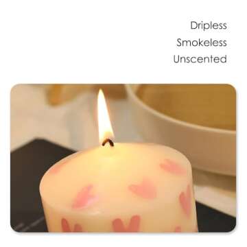 Topsics White Pillar Candle, Valentine's Day Pillar Candle, Unscented Heart Patterns Pillar Votive Candle 36 Hours Burn Time (2.8" x 3.5")