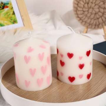 Topsics White Pillar Candle, Valentine's Day Pillar Candle, Unscented Heart Patterns Pillar Votive Candle 36 Hours Burn Time (2.8" x 3.5")