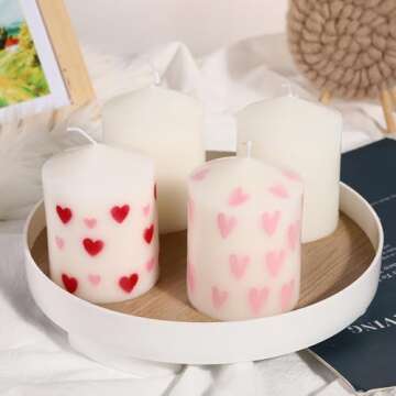 Topsics White Pillar Candle, Valentine's Day Pillar Candle, Unscented Heart Patterns Pillar Votive Candle 36 Hours Burn Time (2.8" x 3.5")
