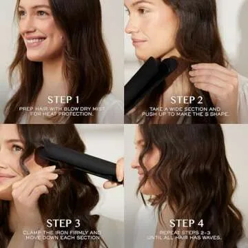 Kristin Ess Hair 3-in-One Ceramic Flat Iron Hair Straightener for Straightening, Waving + Curling, Soft Heat Technology for Smoothing + Frizz Control, Dual Voltage, Auto Shut-Off