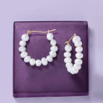 Ross-Simons 4-5mm Cultured Pearl Hoop Earrings in 14kt Yellow Gold