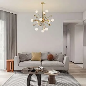 KCO Lighting Modern Gold Sputnik Chandelier 12-Light Milk Glass Globe Pendant Light Fixture Mid Century Starburst Chandelier Contemporary Dining Lights Ceiling Hanging Lamp (12-Light)