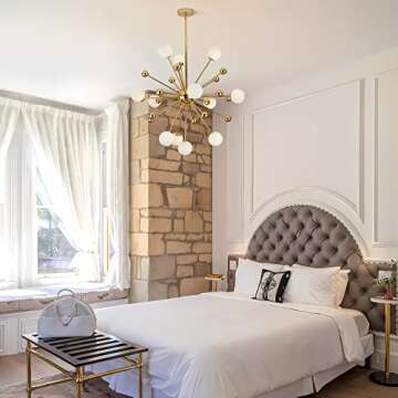 KCO Lighting Modern Gold Sputnik Chandelier 12-Light Milk Glass Globe Pendant Light Fixture Mid Century Starburst Chandelier Contemporary Dining Lights Ceiling Hanging Lamp (12-Light)