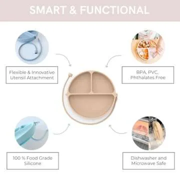 DropLess Plate, Silicone Suction Plates for Baby With Utensil Attachment, Toddler Plates, Baby Plates With Suction, Promotes Self Feeding, BPA & Toxic Free, Dishwasher & Microwave Safe Baby Dishes